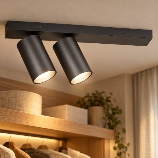 Gea luce gfa1398 plafoniera con 2 faretti orientabili moderna lineare nero satinato