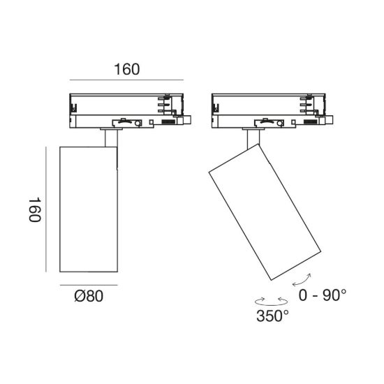Gea luce gfa1750c faretto per binario trifase led 40w 4000k orientabile cilindrico bianco