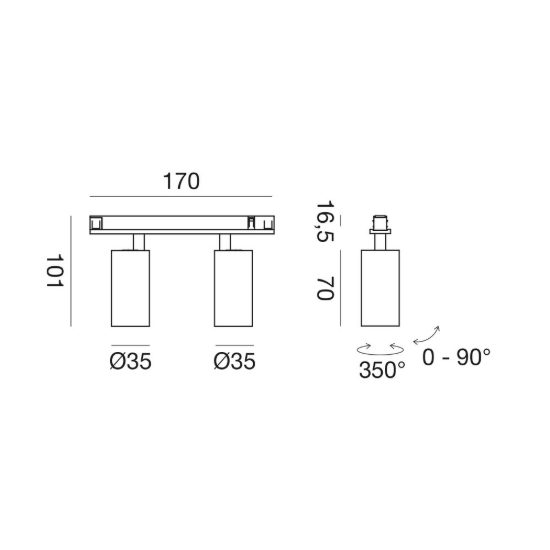 Gea luce gfa1820 faretto doppio per binario magnetico led 12w 3000k orientabile nichel