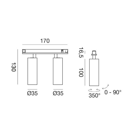 Gea luce gfa1820 faretto doppio per binario magnetico led 16w 3000k orientabile nichel scuro