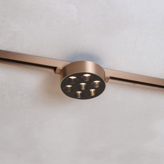 Gea luce gfa1890 faretto per binario magnetico led 8w 3000k antiabbaglio rotondo champagne
