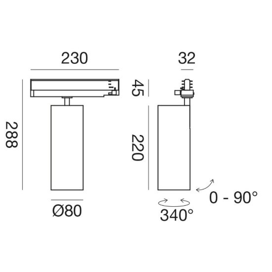 Gea luce gfa972c faretto per binario trifase led 40w 3000k orientabile cilindrico bianco