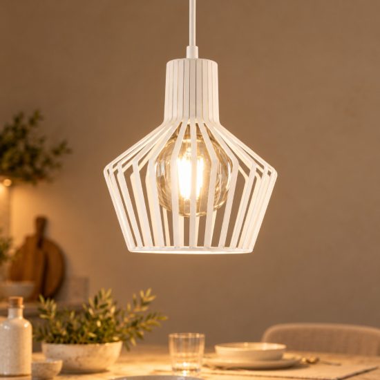 Gea luce gso lampada a sospensione per cucina industriale a gabbia bianco satinato
