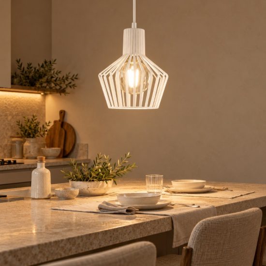 Gea luce gso lampada a sospensione per cucina industriale a gabbia bianco satinato