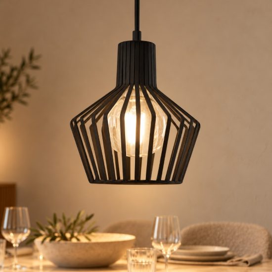 Gea luce gso lampada a sospensione per cucina industriale a gabbia nero satinato