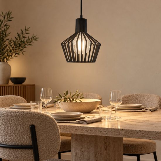 Gea luce gso lampada a sospensione per cucina industriale a gabbia nero satinato