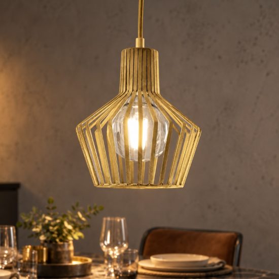 Gea luce gso lampada a sospensione per cucina industriale a gabbia ottone