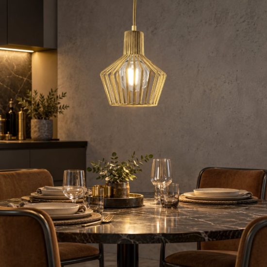Gea luce gso lampada a sospensione per cucina industriale a gabbia ottone