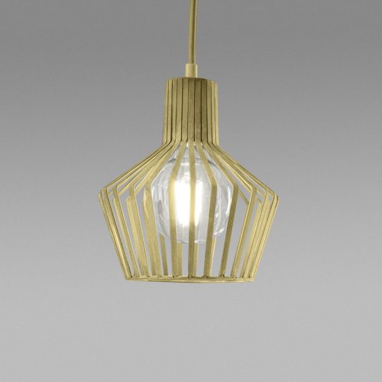 Gea luce gso lampada a sospensione per cucina industriale a gabbia ottone