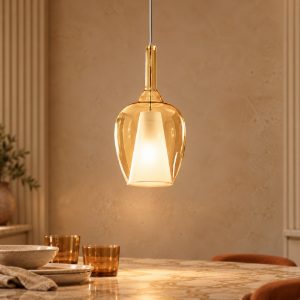 Gea luce ofelia lampada a sospensione piccola per cucina a goccia ambra trasparente