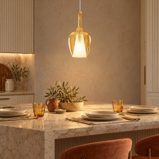 Gea luce ofelia lampada a sospensione piccola per cucina a goccia ambra trasparente