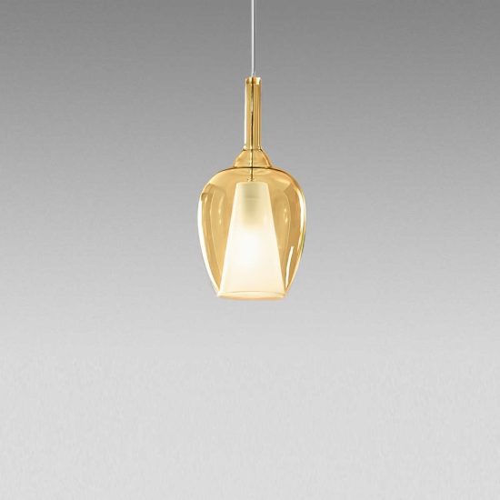 Gea luce ofelia lampada a sospensione piccola per cucina a goccia ambra trasparente