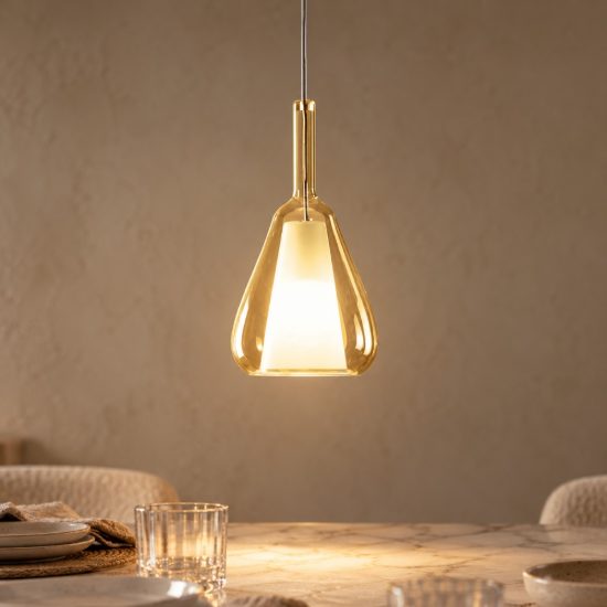Gea luce ofelia lampada a sospensione piccola per cucina conica ambra trasparente