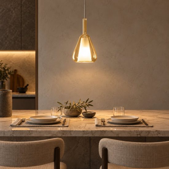 Gea luce ofelia lampada a sospensione piccola per cucina conica ambra trasparente