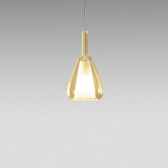 Gea luce ofelia lampada a sospensione piccola per cucina conica ambra trasparente