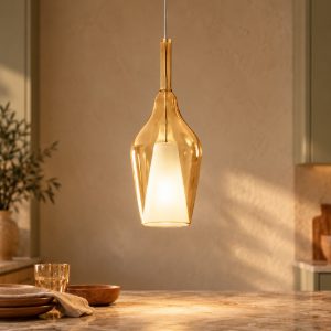 Gea luce ofelia lampada a sospensione piccola per cucina a goccia allungata ambra trasparente
