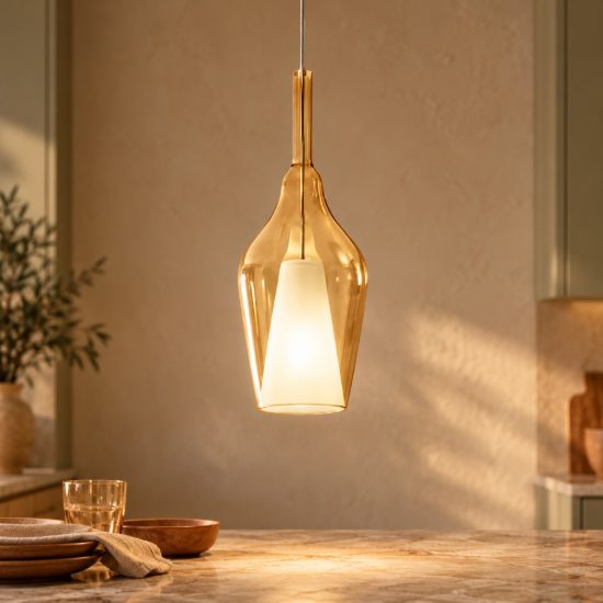 Gea luce ofelia lampada a sospensione piccola per cucina a goccia allungata ambra trasparente