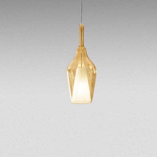 Gea luce ofelia lampada a sospensione piccola per cucina a goccia allungata ambra trasparente