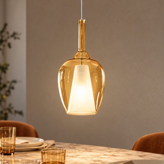 Gea luce ofelia lampada a sospensione grande per cucina a goccia ambra trasparente