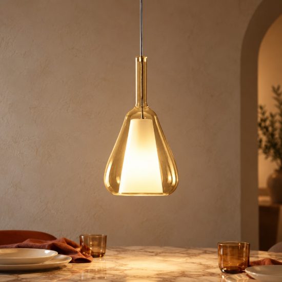 Gea luce ofelia lampada a sospensione grande per cucina conica ambra trasparente