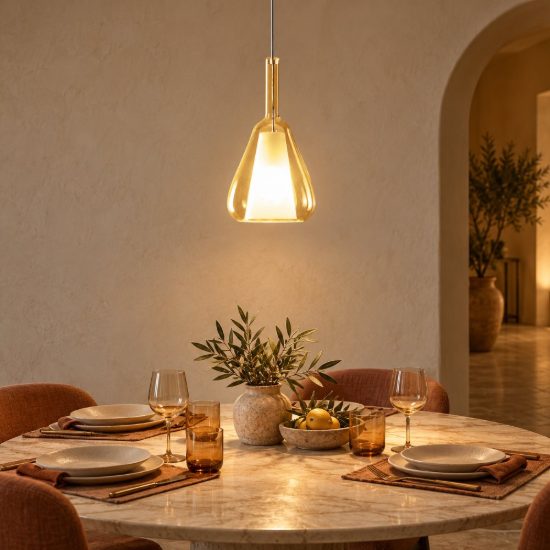 Gea luce ofelia lampada a sospensione grande per cucina conica ambra trasparente