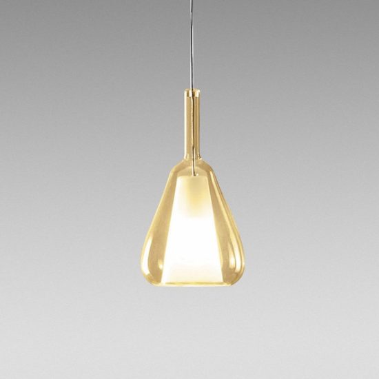 Gea luce ofelia lampada a sospensione grande per cucina conica ambra trasparente