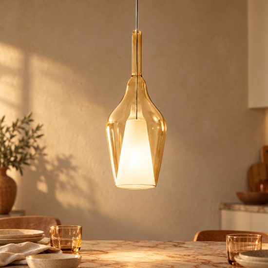Gea luce ofelia lampada a sospensione grande per cucina a goccia allungata ambra trasparente