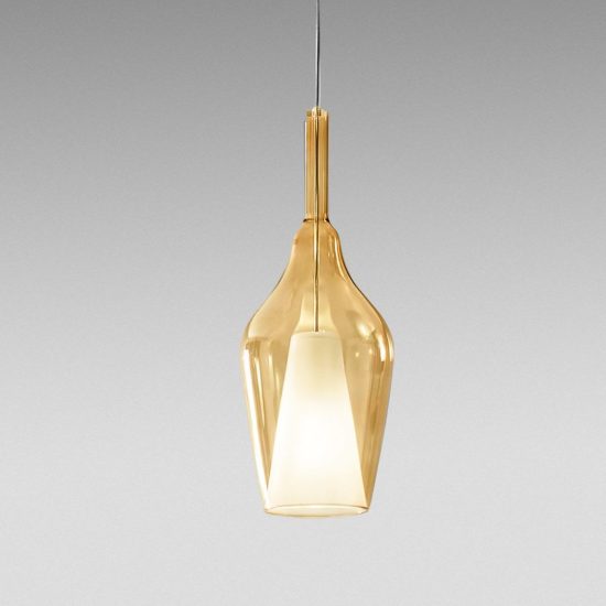 Gea luce ofelia lampada a sospensione grande per cucina a goccia allungata ambra trasparente