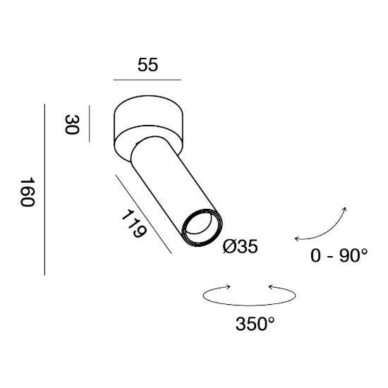 Gea luce gfa1460 faretto da soffitto per corridoio led 7w 3000k cilindrico nero satinato