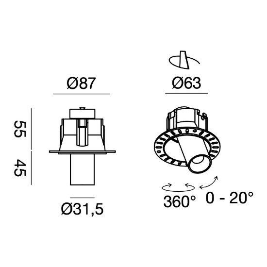 Gea luce gfa1692 faretto piccolo da incasso per cartongesso led 8w 3000k cilindrico nero