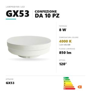 Lampadina gx53 led 8w a disco 4000k dimmerabile bianco confezione 10 pezzi gea luce