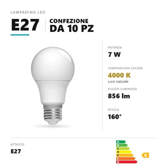 Lampadina e27 led 7w a goccia 4000k bianco confezione 10 pezzi gea luce