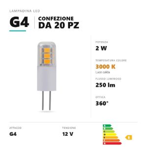 Lampadina g4 led 2w a capsula 3000k bianco confezione 20 pezzi gea luce