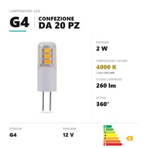 Lampadina g4 led 2w a capsula 4000k bianco confezione 20 pezzi gea luce