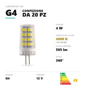Lampadina g4 led 4w a capsula 4000k bianco confezione 20 pezzi gea luce
