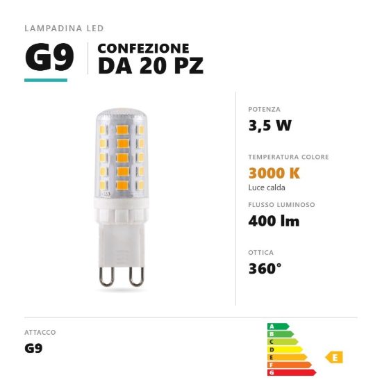 Lampadina g9 led 3,5w a capsula 3000k dimmerabile bianco confezione 20 pezzi gea luce