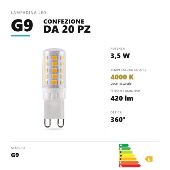 Lampadina g9 led 3,5w a capsula 4000k dimmerabile bianco confezione 20 pezzi gea luce