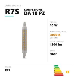 Lampadina r7s led 10w lineare 3000k bianco confezione 10 pezzi gea luce