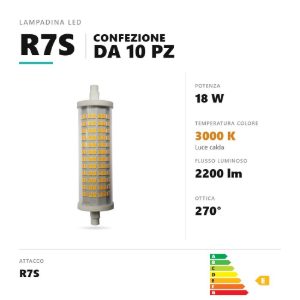 Lampadina r7s led 18w lineare 3000k dimmerabile bianco confezione 10 pezzi gea luce