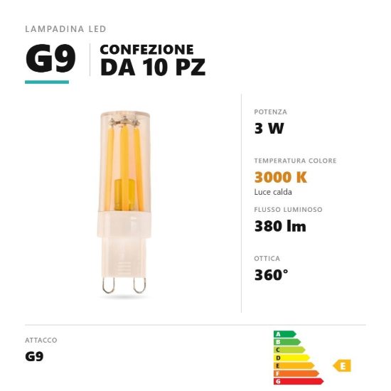 Lampadina g9 led filamento 3w a capsula 3000k trasparente confezione 10 pezzi gea luce