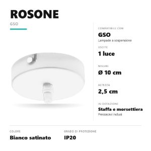 Gea luce gso rosone tondo singolo per lampade a sospensione bianco satinato