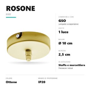 Gea luce gso rosone tondo singolo per lampade a sospensione ottone