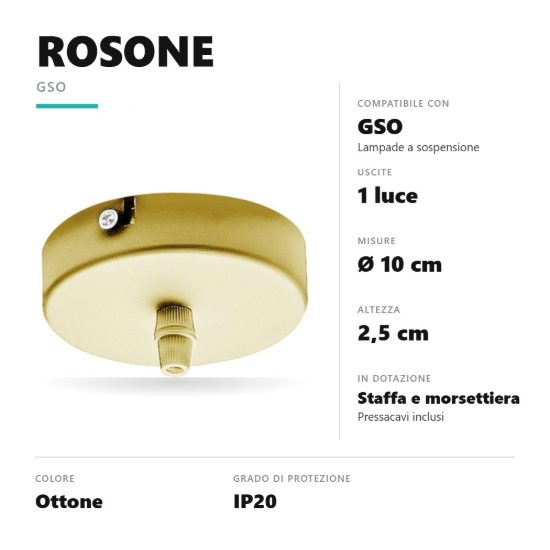Gea luce gso rosone tondo singolo per lampade a sospensione ottone