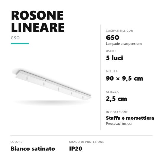 Gea luce gso rosone lineare 5 fori per lampade a sospensione bianco satinato