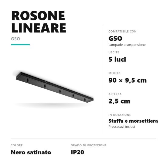 Gea luce gso rosone lineare 5 fori per lampade a sospensione nero satinato