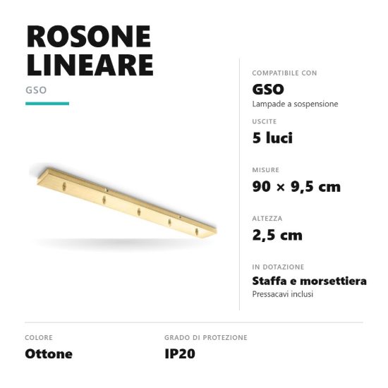 Gea luce gso rosone lineare 5 fori per lampade a sospensione ottone