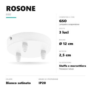 Gea luce gso rosone tondo 3 fori per lampade a sospensione bianco satinato