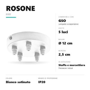 Gea luce gso rosone tondo 5 fori per lampade a sospensione bianco satinato