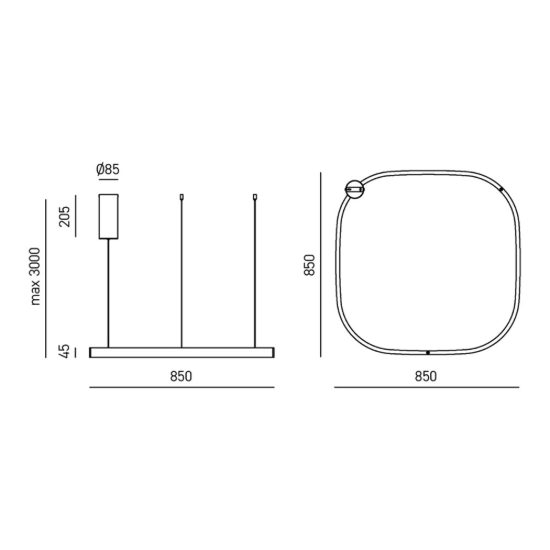 Gea luce criseide lampadario a sospensione led 80w 3000k quadrato nero satinato