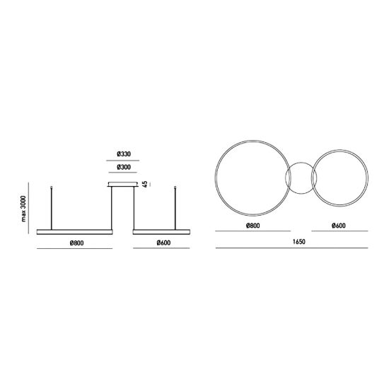Gea luce criseide lampadario a sospensione con 2 pendenti decentrati led 75w 3000k oro spazzolato